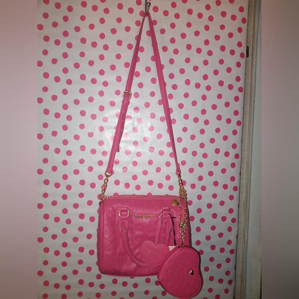 Juicy Couture Logo Hot pink Flash Fame Satchel & Heart Wristlet NWT 🩷